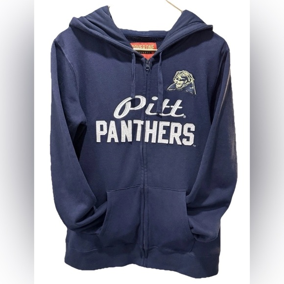 Pitt Panthers Blue Full Zip Hoodie Sweatshirt Embroidered Script Womens L Large - Picture 1 of 7